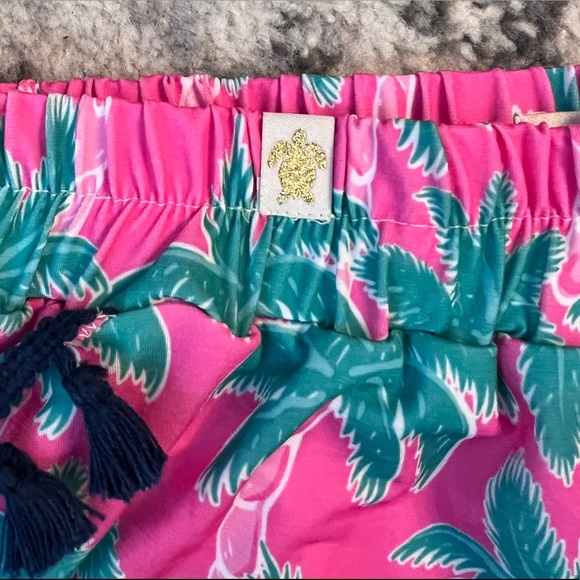 Simply Southern Pink and Green Shorts with Navy Blue Pom Poms Size S/M - Picture 5 of 8